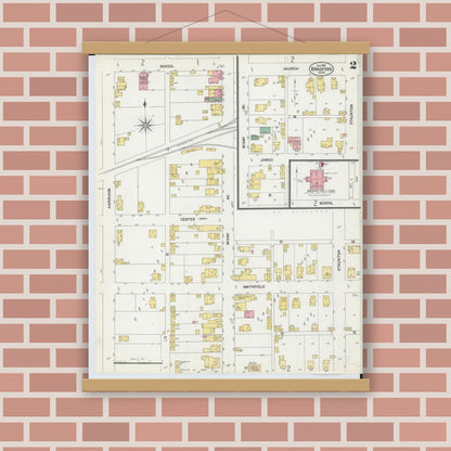Old map wall art mockup — magnetic wood frame on brick wall — Sanborn Fire Insurance Map from Bradford, Darke and Miami Counties, Ohio (1901), Sheet #0002