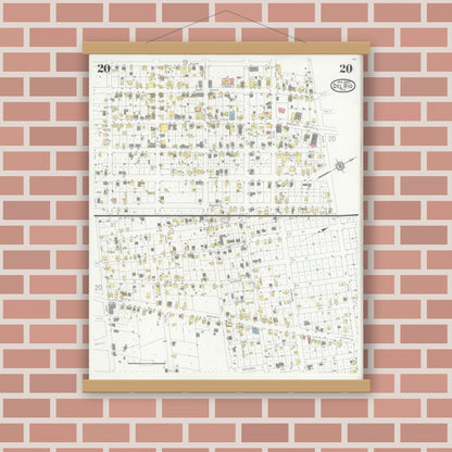 Old map wall art mockup — magnetic wood frame on brick wall — Sanborn Fire Insurance Map from Del Rio, Val Verde County, Texas (1930), Sheet #0020