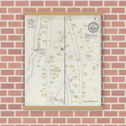 Old map wall art mockup — magnetic wood frame on brick wall — Sanborn Fire Insurance Map from Lanesboro, Susquehanna County, Pennsylvania (1911) - Complete Map Set