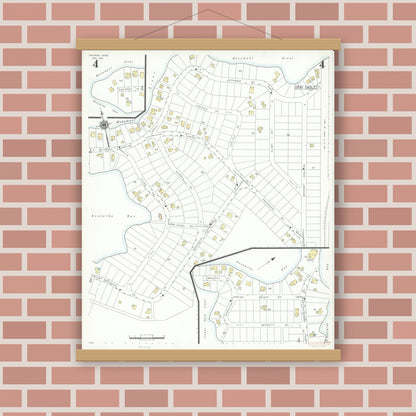Old map wall art mockup — magnetic wood frame on brick wall — Sanborn Fire Insurance Map from Bourne, Barnstable County, Massachusetts (1941), Sheet #0004