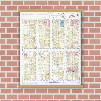 Old map wall art mockup — magnetic wood frame on brick wall — Sanborn Fire Insurance Map from Cairo, Alexander County, Illinois (1914), Sheet #0006