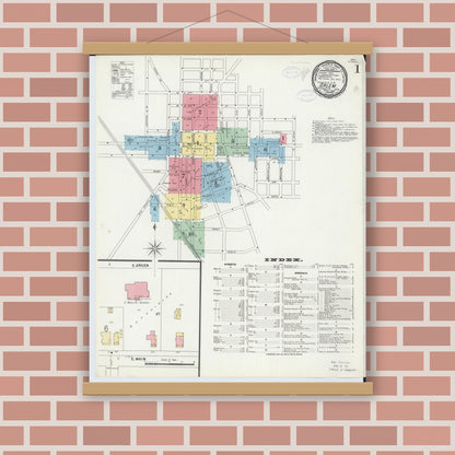 Old map wall art mockup — magnetic wood frame on brick wall — Sanborn Fire Insurance Map from Salem, Columbiana County, Ohio (1898), Sheet #0001