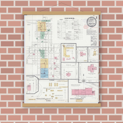 Old map wall art mockup — magnetic wood frame on brick wall — Sanborn Fire Insurance Map from Princeton, Bureau County, Illinois (1897) - Complete Map Set