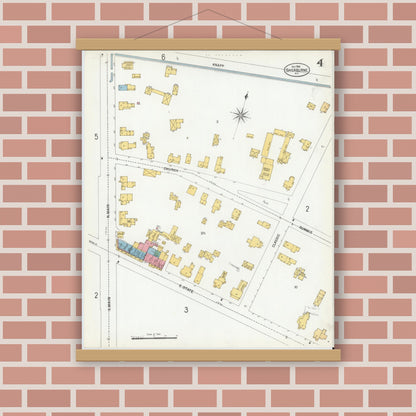 Old map wall art mockup — magnetic wood frame on brick wall — Sanborn Fire Insurance Map from Sherburne, Chenango County, New York (1900), Sheet #0004