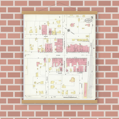 Old map wall art mockup — magnetic wood frame on brick wall — Sanborn Fire Insurance Map from High Point, Guilford County, North Carolina (1911), Sheet #0005