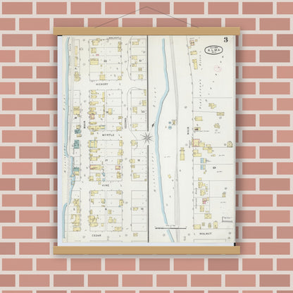 Old map wall art mockup — magnetic wood frame on brick wall — Sanborn Fire Insurance Map from Alma, Buffalo County, Wisconsin (1894), Sheet #0003