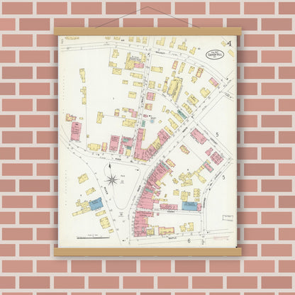 Old map wall art mockup — magnetic wood frame on brick wall — Sanborn Fire Insurance Map from Sandy Hill, Washington County, New York (1907), Sheet #0004