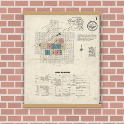 Old map wall art mockup — magnetic wood frame on brick wall — Sanborn Fire Insurance Map from Paducah, Cottle County, Texas (1921) - Complete Map Set