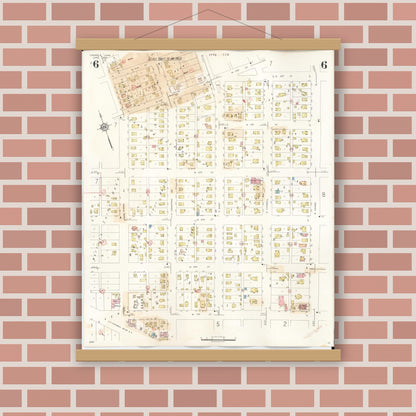 Old map wall art mockup — magnetic wood frame on brick wall — Sanborn Fire Insurance Map from Carroll, Carroll County, Iowa (1948), Sheet #0006
