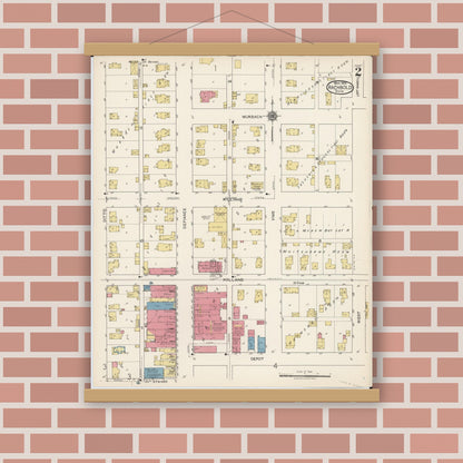 Old map wall art mockup — magnetic wood frame on brick wall — Sanborn Fire Insurance Map from Archbold, Fulton County, Ohio (1922), Sheet #0002