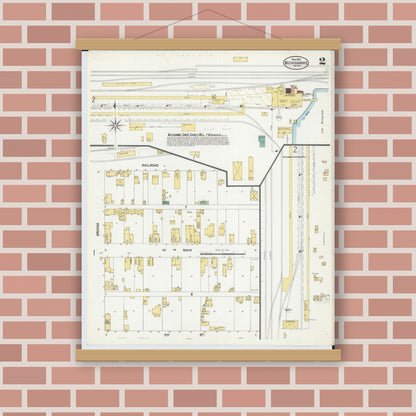 Old map wall art mockup — magnetic wood frame on brick wall — Sanborn Fire Insurance Map from Michigamme, Marquette County, Michigan (1902), Sheet #0002