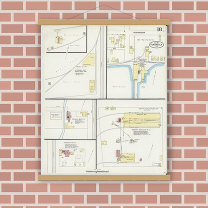 Old map wall art mockup — magnetic wood frame on brick wall — Sanborn Fire Insurance Map from Pensacola, Escambia County, Florida (1897), Sheet #0018