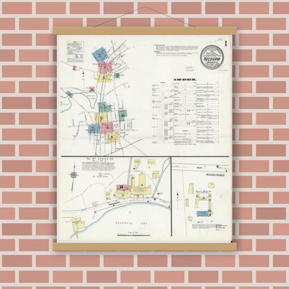 Old map wall art mockup — magnetic wood frame on brick wall — Sanborn Fire Insurance Map from Needham, Norfolk County, Massachusetts (1912) - Complete Map Set