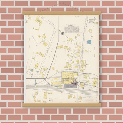 Old map wall art mockup — magnetic wood frame on brick wall — Sanborn Fire Insurance Map from Lahaina, Maui County, Hawaii (1914), Sheet #0005