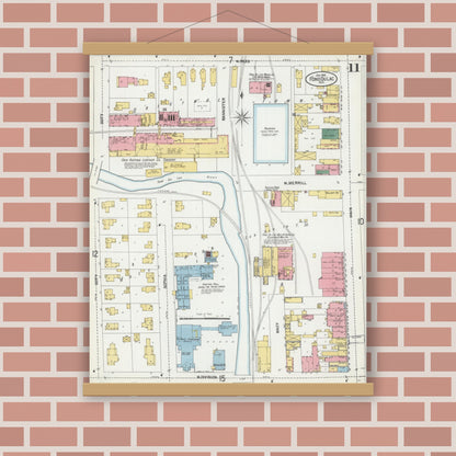 Old map wall art mockup — magnetic wood frame on brick wall — Sanborn Fire Insurance Map from Fond du Lac, Fond du Lac County, Wisconsin (1902), Sheet #0011