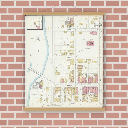Old map wall art mockup — magnetic wood frame on brick wall — Sanborn Fire Insurance Map from Neillsville, Clark County, Wisconsin (1897), Sheet #0002