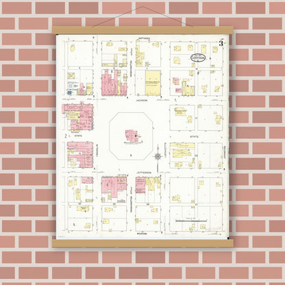 Old map wall art mockup — magnetic wood frame on brick wall — Sanborn Fire Insurance Map from Corydon, Wayne County, Iowa (1913), Sheet #0003