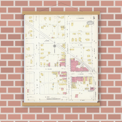 Old map wall art mockup — magnetic wood frame on brick wall — Sanborn Fire Insurance Map from Wyoming, Stark County, Illinois (1913), Sheet #0005