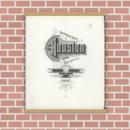 Old map wall art mockup — magnetic wood frame on brick wall — Sanborn Fire Insurance Map from Houston, Harris County, Texas (1907) - Complete Map Set