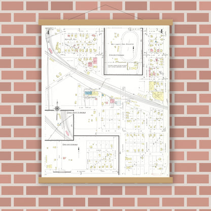 Old map wall art mockup — magnetic wood frame on brick wall — Sanborn Fire Insurance Map from West Liberty, Muscatine County, Iowa (1941), Sheet #0004
