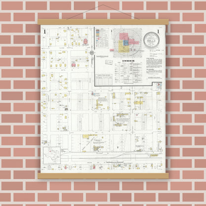 Old map wall art mockup — magnetic wood frame on brick wall — Sanborn Fire Insurance Map from Ralls, Crosby County, Texas (1934) - Complete Map Set