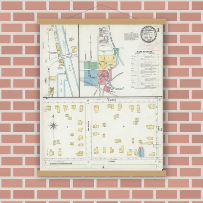 Old map wall art mockup — magnetic wood frame on brick wall — Sanborn Fire Insurance Map from Holley, Orleans County, New York (1898) - Complete Map Set