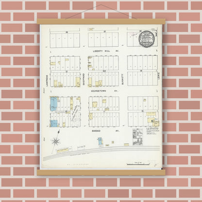 Old map wall art mockup — magnetic wood frame on brick wall — Sanborn Fire Insurance Map from Round Rock, Williamson County, Texas (1891) - Complete Map Set