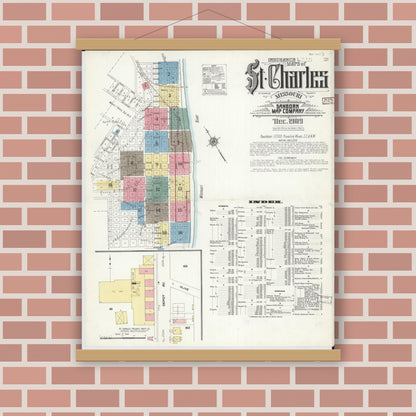 Old map wall art mockup — magnetic wood frame on brick wall — Sanborn Fire Insurance Map from Saint Charles, Saint Charles County, Missouri (1909) - Complete Map Set