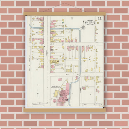 Old map wall art mockup — magnetic wood frame on brick wall — Sanborn Fire Insurance Map from Chillicothe, Ross County, Ohio (1895), Sheet #0011