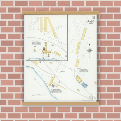 Old map wall art mockup — magnetic wood frame on brick wall — Sanborn Fire Insurance Map from Alpena, Alpena County, Michigan (1901), Sheet #0013