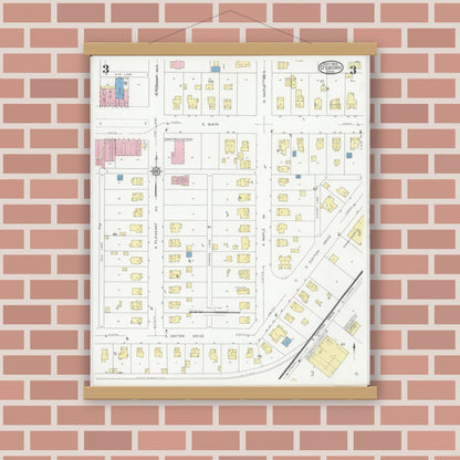 Old map wall art mockup — magnetic wood frame on brick wall — Sanborn Fire Insurance Map from Osborn, Greene County, Ohio (1929), Sheet #0003