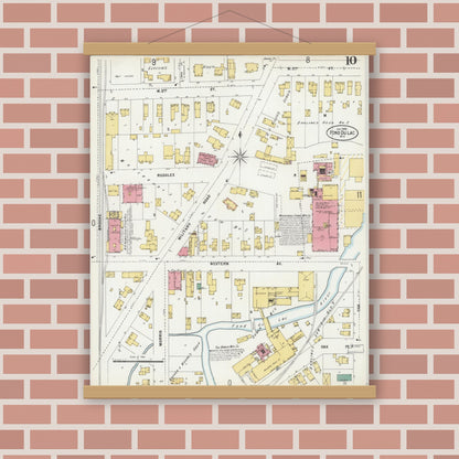 Old map wall art mockup — magnetic wood frame on brick wall — Sanborn Fire Insurance Map from Fond du Lac, Fond du Lac County, Wisconsin (1898), Sheet #0010