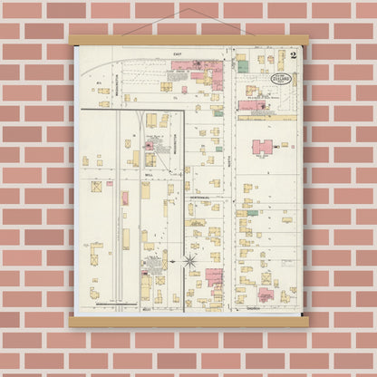 Old map wall art mockup — magnetic wood frame on brick wall — Sanborn Fire Insurance Map from Zeeland, Ottawa County, Michigan (1900), Sheet #0002