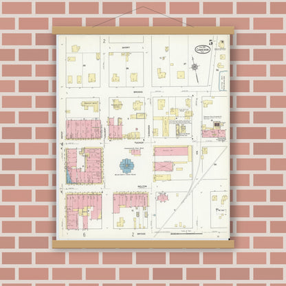 Old map wall art mockup — magnetic wood frame on brick wall — Sanborn Fire Insurance Map from Cameron, Milam County, Texas (1912), Sheet #0005
