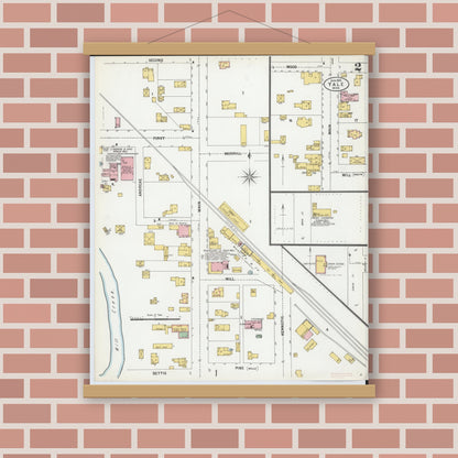 Old map wall art mockup — magnetic wood frame on brick wall — Sanborn Fire Insurance Map from Yale, Saint Clair County, Michigan (1900), Sheet #0002