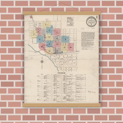 Old map wall art mockup — magnetic wood frame on brick wall — Sanborn Fire Insurance Map from Calexico, Imperial County, California (1920), Sheet #0001