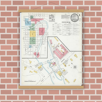 Old map wall art mockup — magnetic wood frame on brick wall — Sanborn Fire Insurance Map from Greenville, Montcalm County, Michigan (1900) - Complete Map Set