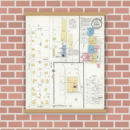 Old map wall art mockup — magnetic wood frame on brick wall — Sanborn Fire Insurance Map from Dublin, Erath County, Texas (1912) - Complete Map Set