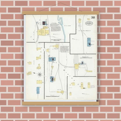 Old map wall art mockup — magnetic wood frame on brick wall — Sanborn Fire Insurance Map from Red Jacket, Houghton County, Michigan (1908), Sheet #0038