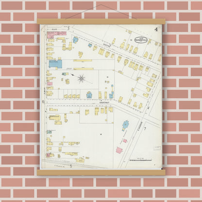 Old map wall art mockup — magnetic wood frame on brick wall — Sanborn Fire Insurance Map from Haddonfield, Camden County, New Jersey (1897), Sheet #0004