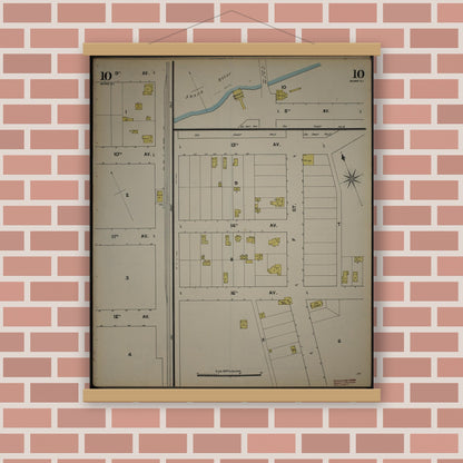Old map wall art mockup — magnetic wood frame on brick wall — Sanborn Fire Insurance Map from New Jersey Coast, New Jersey Coast, New Jersey (1890), Sheet #0010