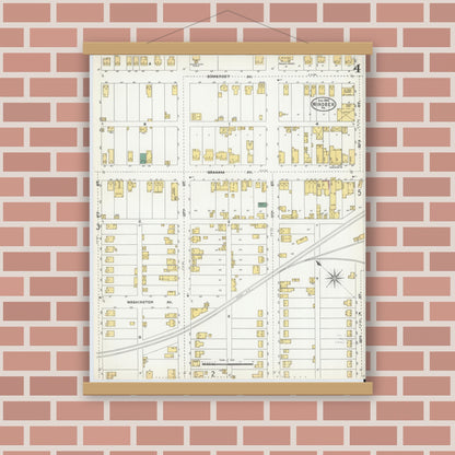 Old map wall art mockup — magnetic wood frame on brick wall — Sanborn Fire Insurance Map from Windber, Somerset County, Pennsylvania (1904), Sheet #0004