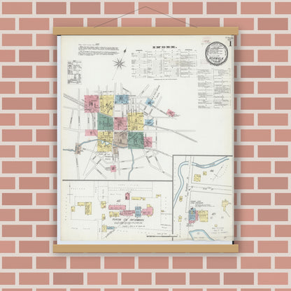 Old map wall art mockup — magnetic wood frame on brick wall — Sanborn Fire Insurance Map from Norwalk, Huron County, Ohio (1893) - Complete Map Set