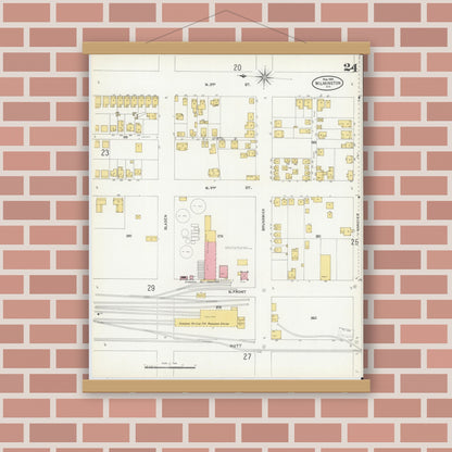 Old map wall art mockup — magnetic wood frame on brick wall — Sanborn Fire Insurance Map from Wilmington, New Hanover County, North Carolina (1904), Sheet #0024