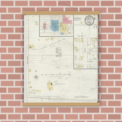 Old map wall art mockup — magnetic wood frame on brick wall — Sanborn Fire Insurance Map from Thorpe, Clark County, Wisconsin (1894), Sheet #0001