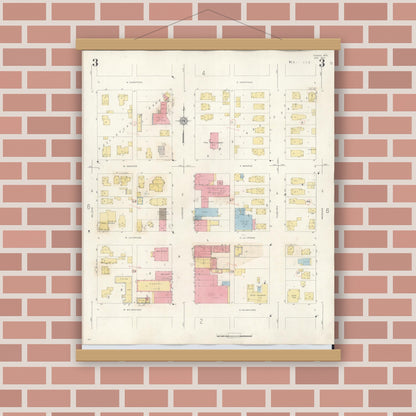 Old map wall art mockup — magnetic wood frame on brick wall — Sanborn Fire Insurance Map from Tomah, Monroe County, Wisconsin (1944), Sheet #0003