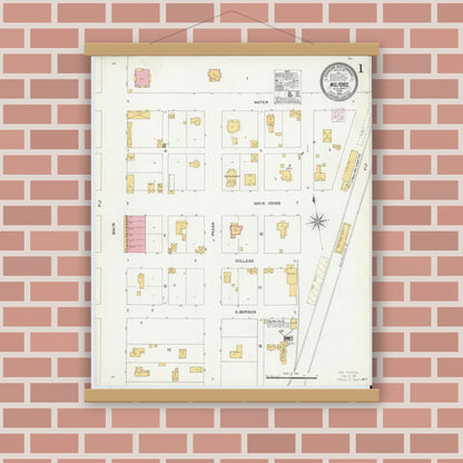 Old map wall art mockup — magnetic wood frame on brick wall — Sanborn Fire Insurance Map from Milford, Ellis County, Texas (1905) - Complete Map Set