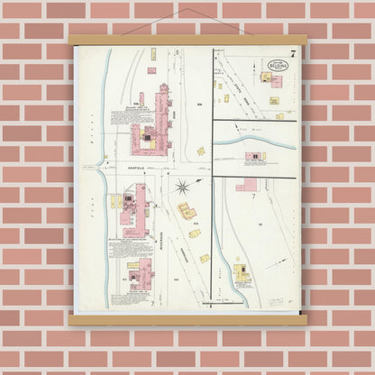 Old map wall art mockup — magnetic wood frame on brick wall — Sanborn Fire Insurance Map from Belding, Ionia County, Michigan (1908), Sheet #0007