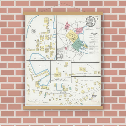 Old map wall art mockup — magnetic wood frame on brick wall — Sanborn Fire Insurance Map from Rockport, Essex County, Massachusetts (1892) - Complete Map Set