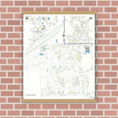 Old map wall art mockup — magnetic wood frame on brick wall — Sanborn Fire Insurance Map from Willoughby, Lake County, Ohio (1952), Sheet #0010